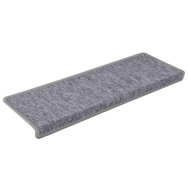 Berkfield Home Decorative Carpet Stair Treads 15 pcs 65x21x4 cm White & Grey - Size: Medium - image 1