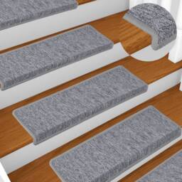 Berkfield Home Decorative Carpet Stair Treads 15 pcs 65x21x4 cm White & Grey - Size: Medium - thumbnail 2