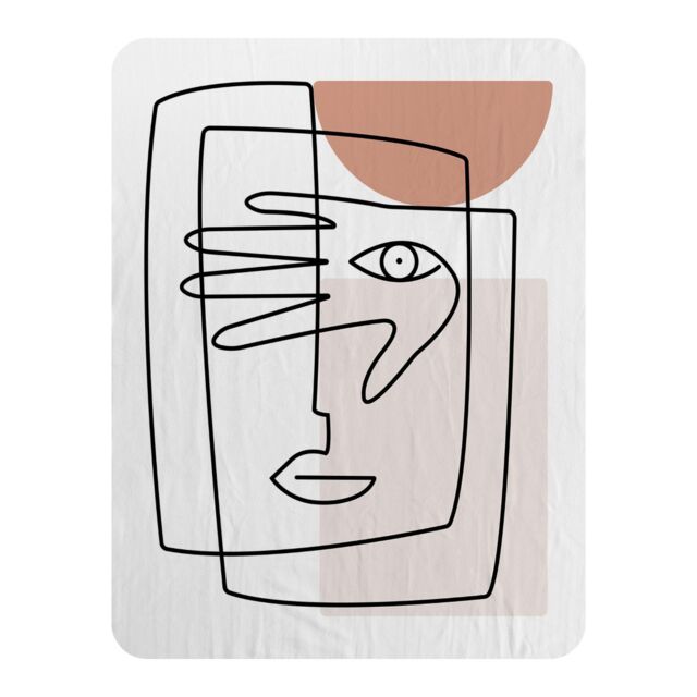 Benjamin Tate Design line drawing of face & hand Designer Blanket in Natural - Size: 120 cm x 150 cm - image 1