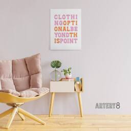 "Artery8 Clothing Optional Beyond This Point Simple Fun Canvas Wall Art Print in White - Size: W24"" x H32""" - thumbnail 3