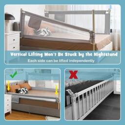 Gymax Bed Rail 200cm Long Toddler Safety Protection Guard Height Adjustable in Grey - thumbnail 4