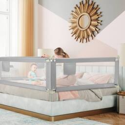 Gymax Bed Rail 200cm Long Toddler Safety Protection Guard Height Adjustable in Grey - thumbnail 9