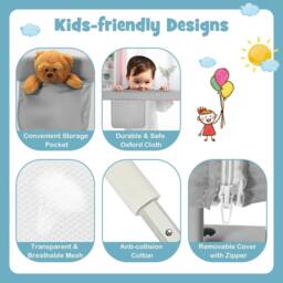 Gymax Bed Rail 200cm Long Toddler Safety Protection Guard Height Adjustable in Grey - thumbnail 8