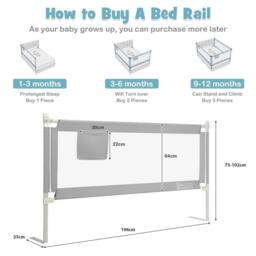 Gymax Bed Rail 200cm Long Toddler Safety Protection Guard Height Adjustable in Grey - thumbnail 2