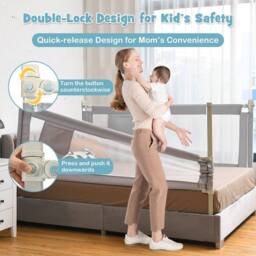 Gymax Bed Rail 200cm Long Toddler Safety Protection Guard Height Adjustable in Grey - thumbnail 5