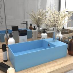 Berkfield Home Full Bathroom Sink with Overflow Ceramic Light Blue in Baby Blue - thumbnail 2