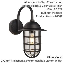 Loops Non Automatic Caged Outdoor Wall Light - Textured Black & Glass Shade IP44 Rated - thumbnail 2