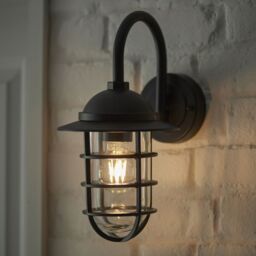 Loops Non Automatic Caged Outdoor Wall Light - Textured Black & Glass Shade IP44 Rated - thumbnail 4