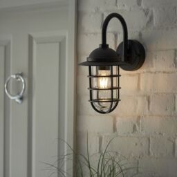 Loops Non Automatic Caged Outdoor Wall Light - Textured Black & Glass Shade IP44 Rated - thumbnail 3