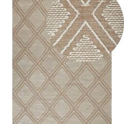Wyld and Coco Handwoven Cotton-Wool Rug 140 x 200 cm Off-White Beige Geometric - Size: 140 cm x 200 cm - thumbnail 2