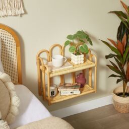 Nordlys Hanging 2-Tier Natural Rattan Storage Shelf in Brown - thumbnail 2