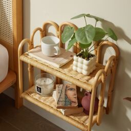 Nordlys Hanging 2-Tier Natural Rattan Storage Shelf in Brown - thumbnail 6