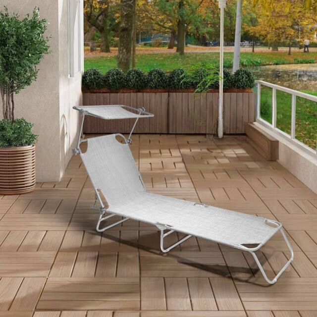 Alivio 5-Level Folding Recliner Lounge Chair with Adjustable Backrest Sunshade Bed (Light Grey) in Light Grey - image 1