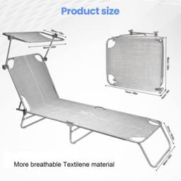 Alivio 5-Level Folding Recliner Lounge Chair with Adjustable Backrest Sunshade Bed (Light Grey) in Light Grey - thumbnail 6