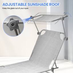 Alivio 5-Level Folding Recliner Lounge Chair with Adjustable Backrest Sunshade Bed (Light Grey) in Light Grey - thumbnail 4