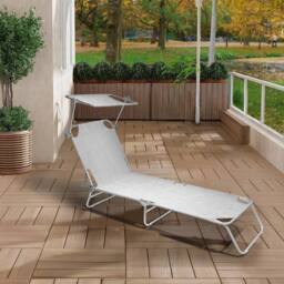 Alivio Heavy-Duty Foldable Sunlounger Bed with 5-Level Adjustable Canopy & Reclining Backrest Sun Lounger Chair in Light Grey