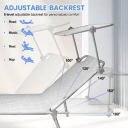 Alivio 5-Level Folding Recliner Lounge Chair with Adjustable Backrest Sunshade Bed (Light Grey) in Light Grey - thumbnail 3