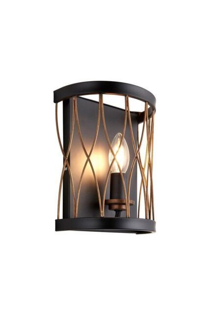 Netlighting Heston 1 Light Indoor Candle Wall Light Matt Black Rustic Bronze Effect E14 in Brown - image 1