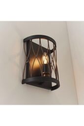 Netlighting Heston 1 Light Indoor Candle Wall Light Matt Black Rustic Bronze Effect E14 in Brown - thumbnail 3
