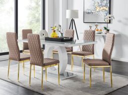 FurnitureboxUK Giovani 6-Seater Grey Glass Dining Table & 6 Milan Faux Leather Dining Chairs in Beige - thumbnail 1