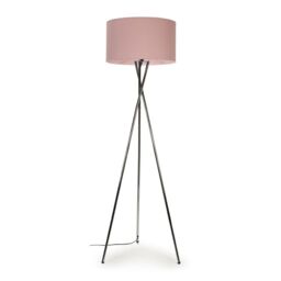 ValueLights Camden Polished Chrome Tripod Floor Lamp with Pink Drum Lamp Shade in Dusty Pink