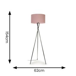 ValueLights Camden Polished Chrome Tripod Floor Lamp with Pink Drum Lamp Shade in Dusty Pink - thumbnail 7