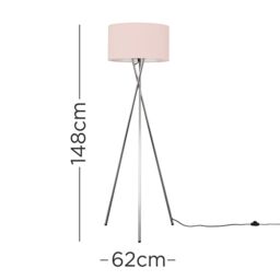 ValueLights Camden Polished Chrome Tripod Floor Lamp with Pink Drum Lamp Shade in Dusty Pink - thumbnail 6