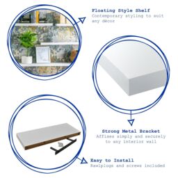 Harbour Housewares 2x 60cm Floating Wall Shelves - Wall Mountable for Storage & Display in White - Size: 2x 60 cm - thumbnail 2