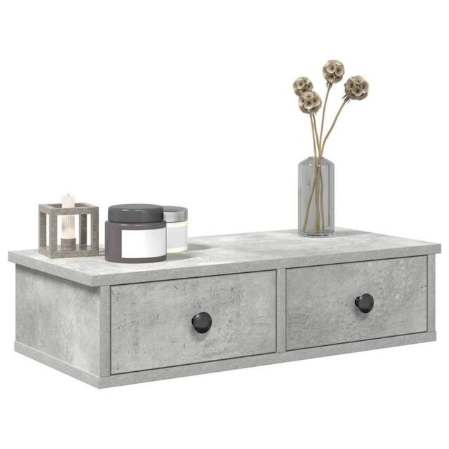 Berkfield Home Wall Shelf with Drawers Concrete Grey 60x25x15 cm Engineered Wood - Size: 60 x 25 x 15 cm - image 1