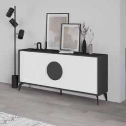 Decortie 'Gora' Four Door Sideboard with Chipboard Handles & Metal Legs in Dark Grey - Size: 3 Pack