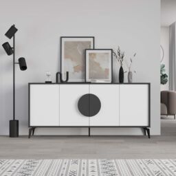 Decortie 4 Doors Sideboard 'Gora' 4 Metal Legs, Chipboard Handle Storage Unit 180cm in Dark Grey - Size: 3 Pack - thumbnail 4