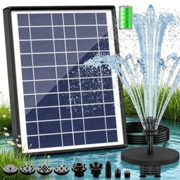 FLAVORA Upgrade 6.5W Solar Power Fountain Pump 6 Nozzles Bird Bath Feature in Black - Size: 100 cm x 15 cm - thumbnail 2
