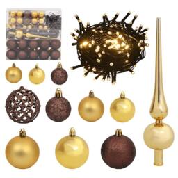 Berkfield Home 120 Piece Christmas Ball Set with Peak & 300 LEDs Gold&Bronze - thumbnail 1