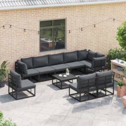 Berkfield Home Garden Sofa Set 9 pcs Black 353 x 353 x 71 cm Aluminium - thumbnail 5