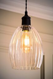 ValueLights Cheltenham Clear Ribbed Glass Dome Easy Fit Lamp Shade with Bulb