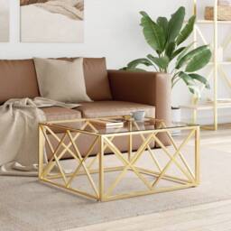 Berkfield Home Coffee Table 80x80x40 cm Stainless Steel & Glass in Gold - Size: 80 x 80 x 40 cm - thumbnail 2