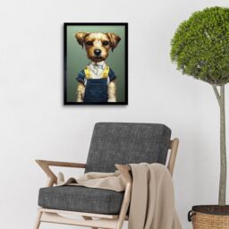 "Artery8 Wall Art Print Dog In Dungarees Detailed Portrait Photorealistic Art Framed in Black - Size: W12"" x H16""" - thumbnail 2