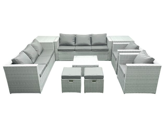 Fimous Outdoor Rattan Sofa Garden Furniture Set with 2 Armchairs Square Coffee Table 2 Small Footstools 2 Side Tables Light Grey Mixed - image 1
