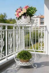 ExtraStar 2 Tier Tall Metal Plant Stand Vintage Indoor Display in White