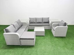 Fimous 8 Seater Poly Rattan Outdoor Garden Furniture Square Coffee Table Sofa Set Patio 3 Seater Sofa Reclining Chair 3 Seater Sofa Big Footstool 2 - thumbnail 1