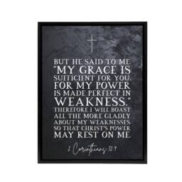 "Artery8 Corinthians 12 9 Christian Bible Quote Framed Canvas Wall Art Print in Grey - Size: W12"" x H16""" - thumbnail 1