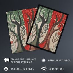 Artery8 Two Trees Wildflower Forest Painting Folk Art Framed Art Print in Brown - Size: A4 - thumbnail 2
