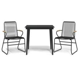 Berkfield Home Beautiful 3 Piece Garden Dining Set Black PVC Rattan - thumbnail 3