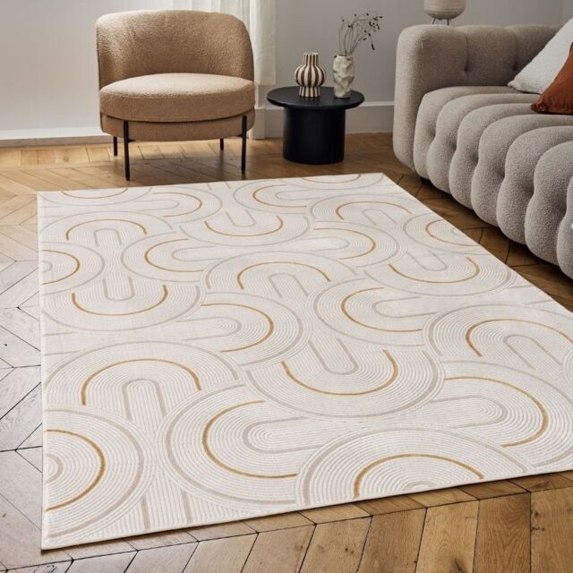 THE RUGS Carmel Modern Area Rugs & Runners Arch Design Soft Pile in Gold - Size: 80 cm x 150 cm - image 1