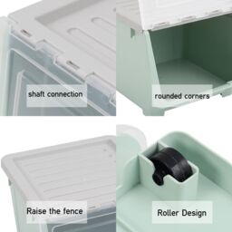 Living and Home Stackable Plastic Storage Box with Lid and Wheels in Green - thumbnail 6