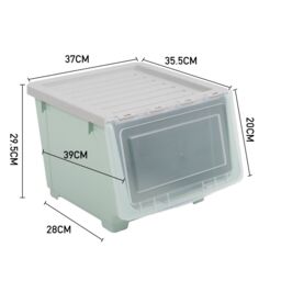 Living and Home Stackable Plastic Storage Box with Lid and Wheels in Green - thumbnail 8
