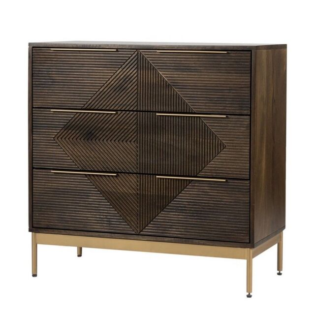 Jaipur Furniture Ltd Zaine Carving 3 Drawer Chest - Mango Wood - L40 x W81.5 x H80.5 cm - Dark Finish - Assembly Required in Brown - image 1