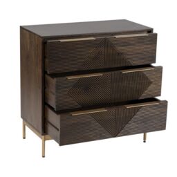 Jaipur Furniture Ltd Zaine Carving 3 Drawer Chest - Mango Wood - L40 x W81.5 x H80.5 cm - Dark Finish - Assembly Required in Brown - thumbnail 4