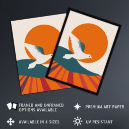 "Artery8 Dove Flight Sunset Sun Simple Retro Design Wall Art Print in Orange - Size: W24"" x H32""" - thumbnail 2
