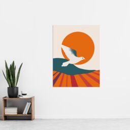 "Artery8 Dove Flight Sunset Sun Simple Retro Design Wall Art Print in Orange - Size: W24"" x H32""" - thumbnail 4